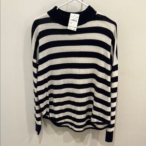 Navy and White Striped Mock Neck Madewell Sweater